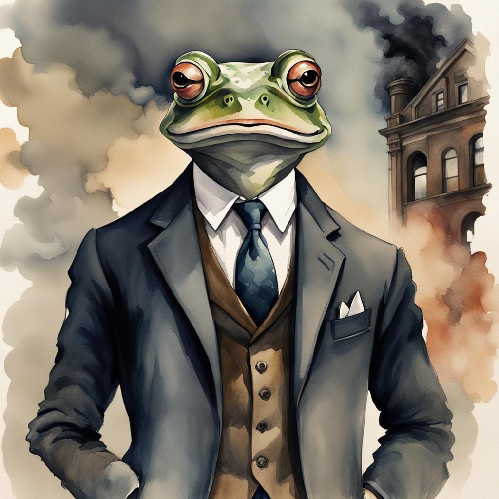Frog in 1920s Suit: Watercolor Surrealism