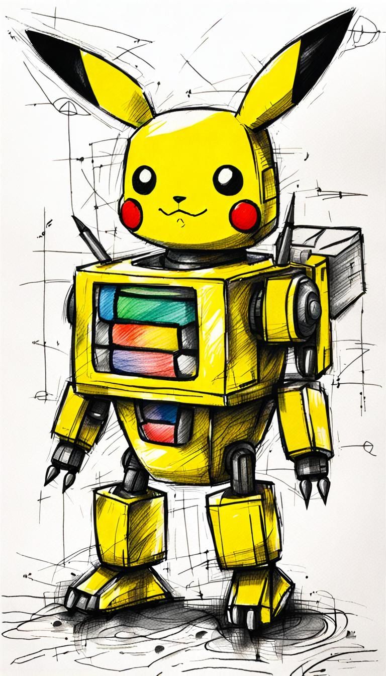 Pikachu Robot in Crayon Style