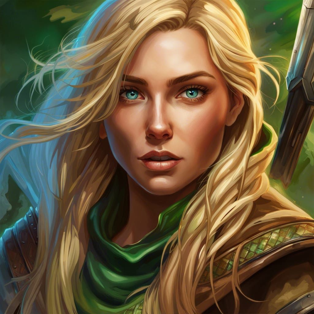 Fantasy Ranger Hunter with Blonde Hair in Splash Art