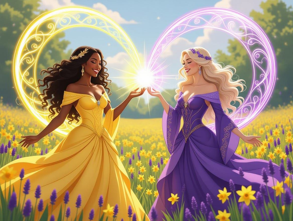 Surreal Magic Competition in a Vibrant Sunny Meadow