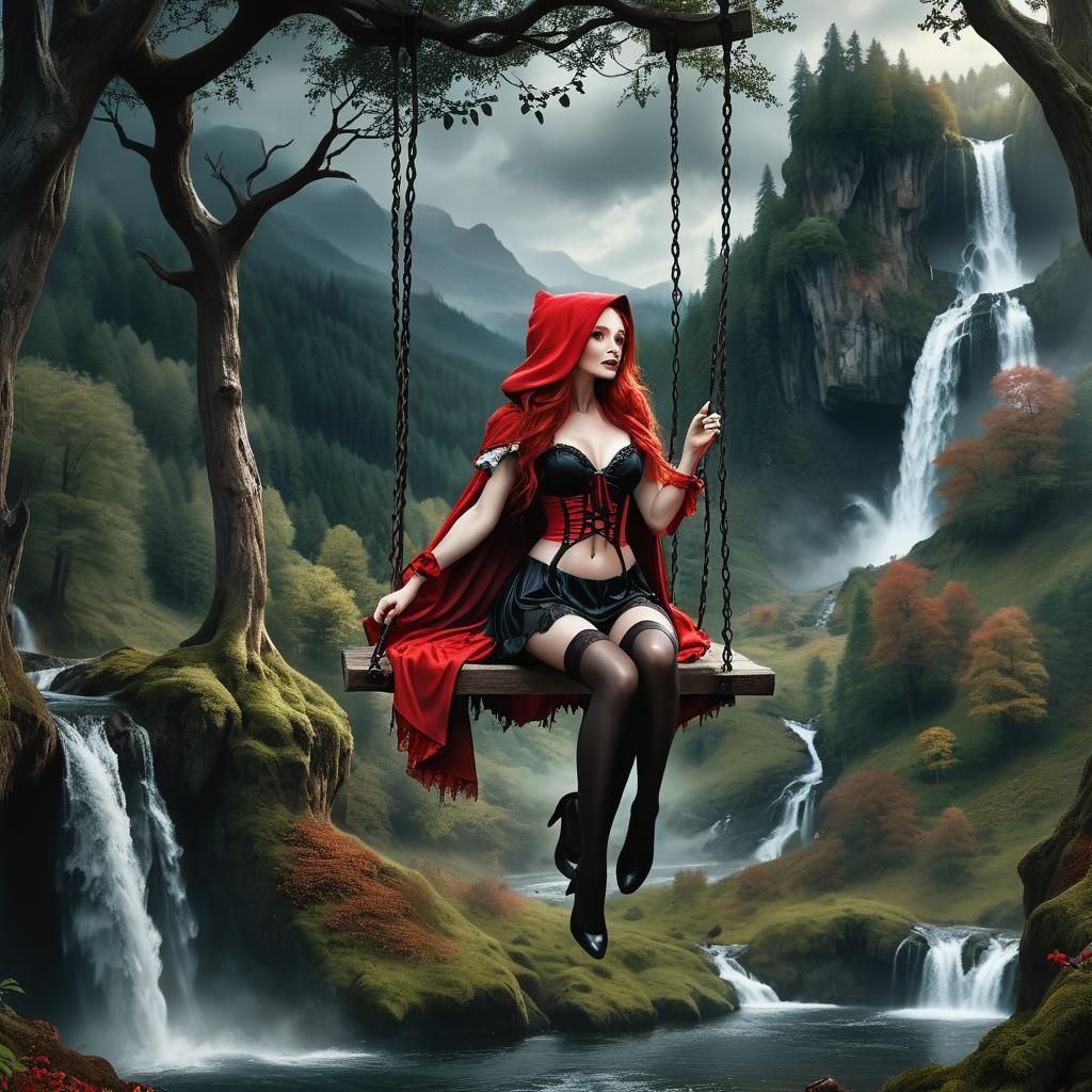 Red Riding Hood on Forest Swing: Digital Matte Painting