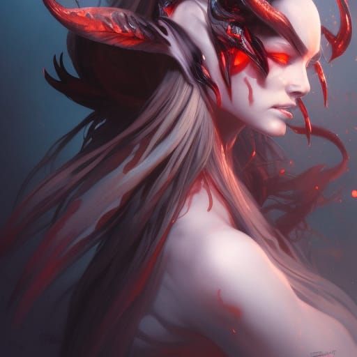 Eldritch Devil Queen Portrait in Hyperdetailed Style
