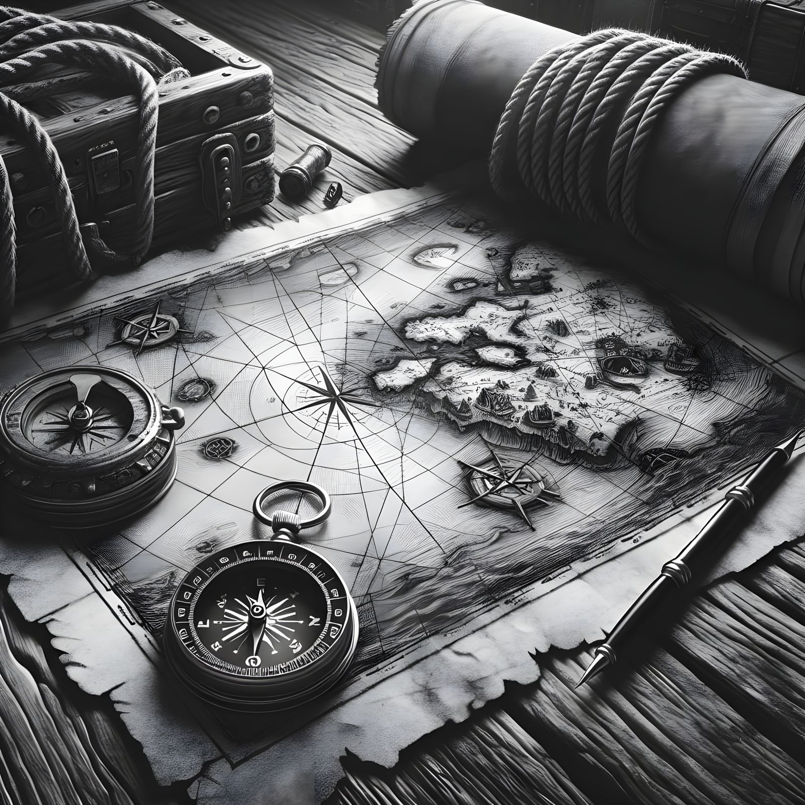 Monochromatic Pencil Sketch of a Treasure Map