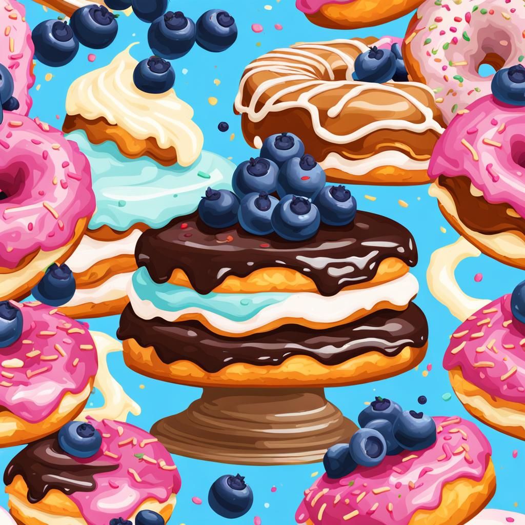 Realistic Stack of Donuts and Cake