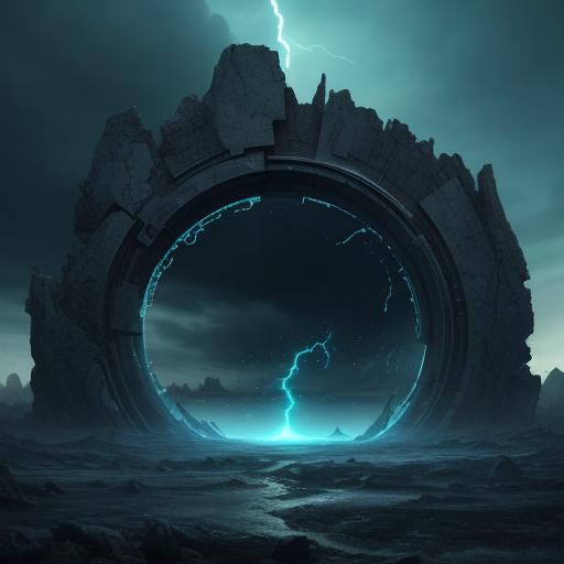 Surreal Glowing Portal in Post-Apocalyptic Landscape