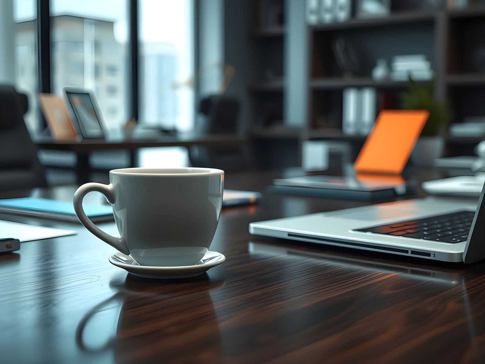 Coffee Cup and Laptop: Business Concept in Matte Painting