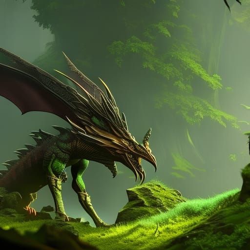 Detailed Forest Dragon in Dark Fantasy Style