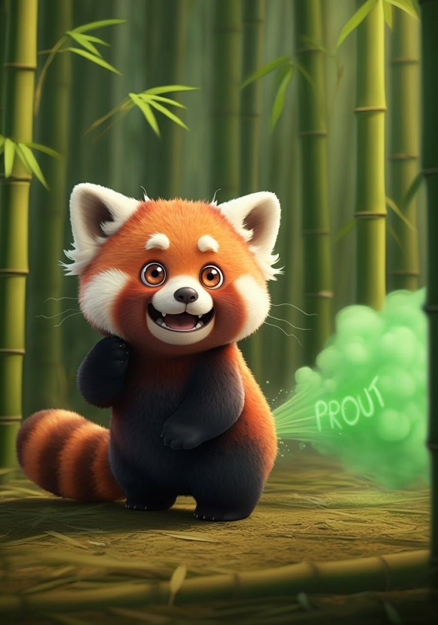 Cute Red Panda Farting in Bamboo Forest