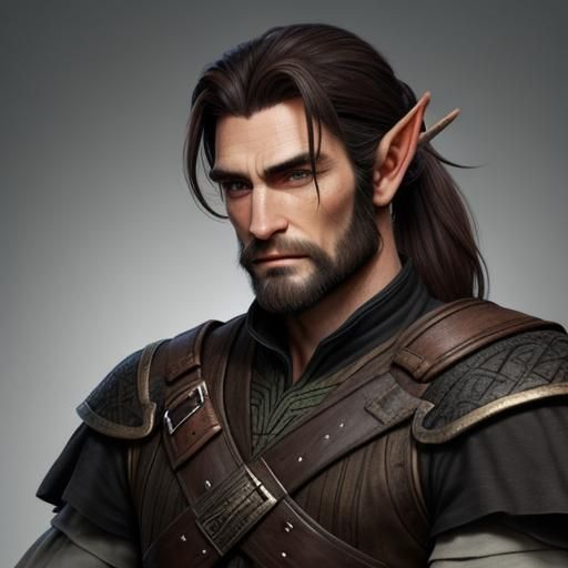 Handsome Noble Half-Elf with Ponytail and Beard