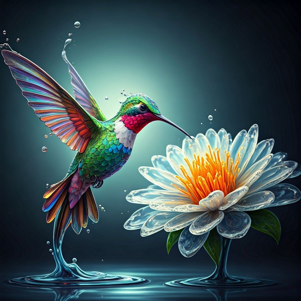 Liquid Stained Glass Hummingbird Over Soda Flower