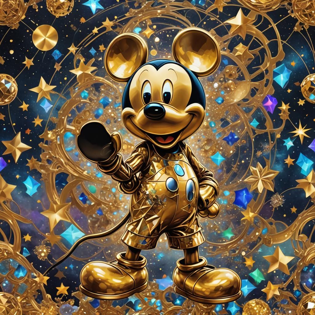 Golden Mickey Mouse in Astral Cosmic Illustration
