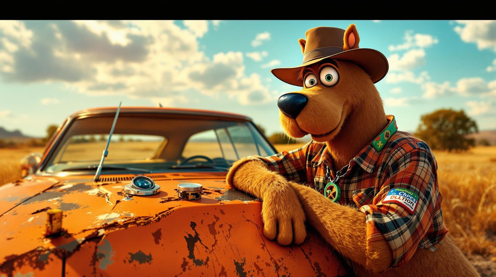 Retro-Futuristic Scooby Doo as 1970s Dukes of Hazzard Hero