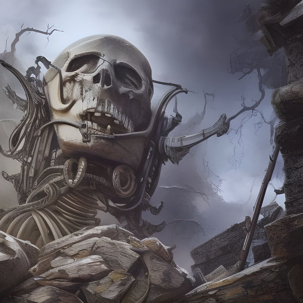 Hyperdetailed Skull on Stone Wall in War Setting