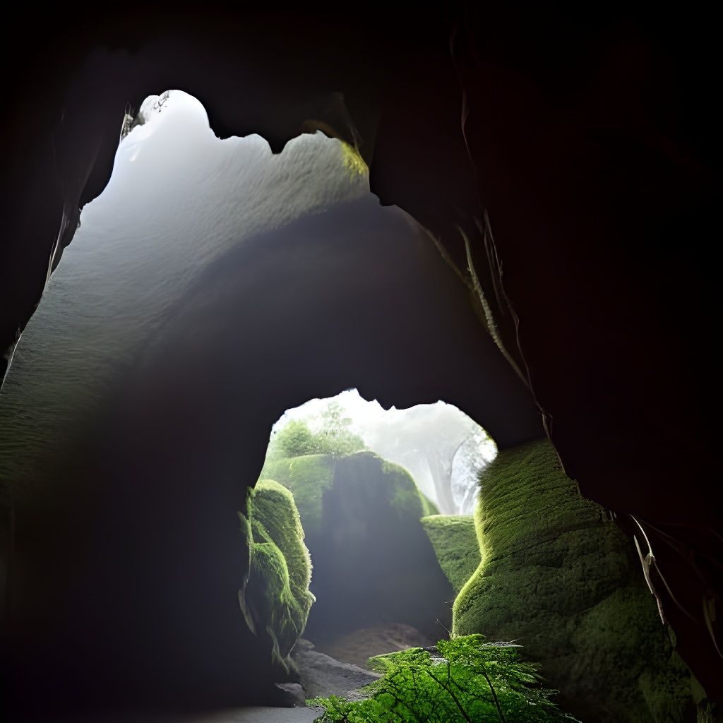 Lush Garden Inside Immense Cave Entrance