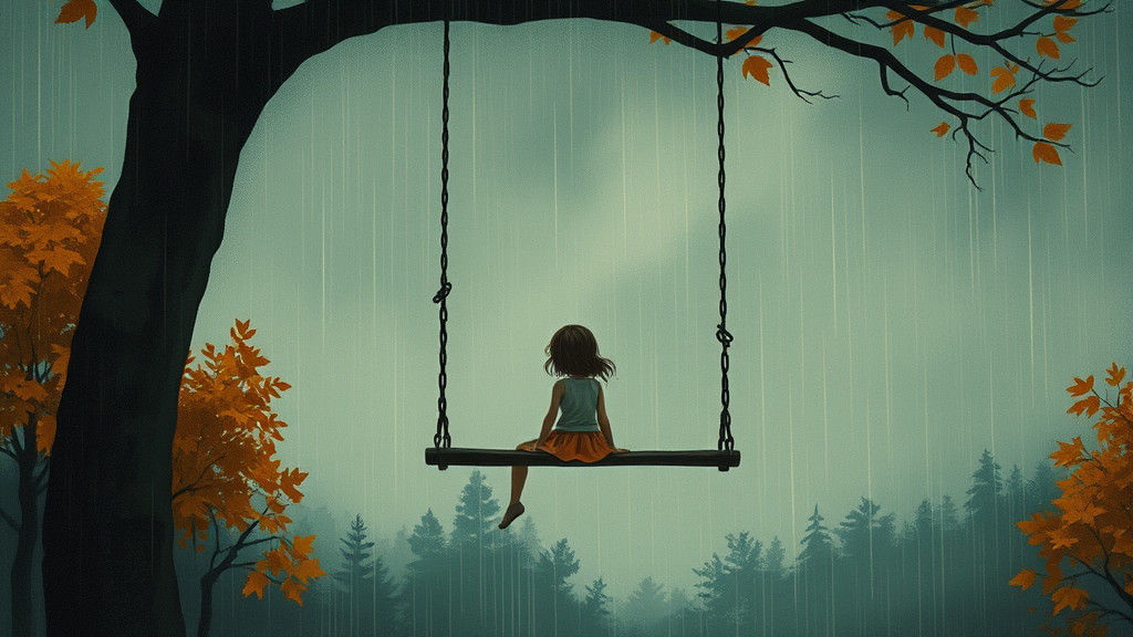Girl on a Swing: Pop Surrealist Autumn Illustration