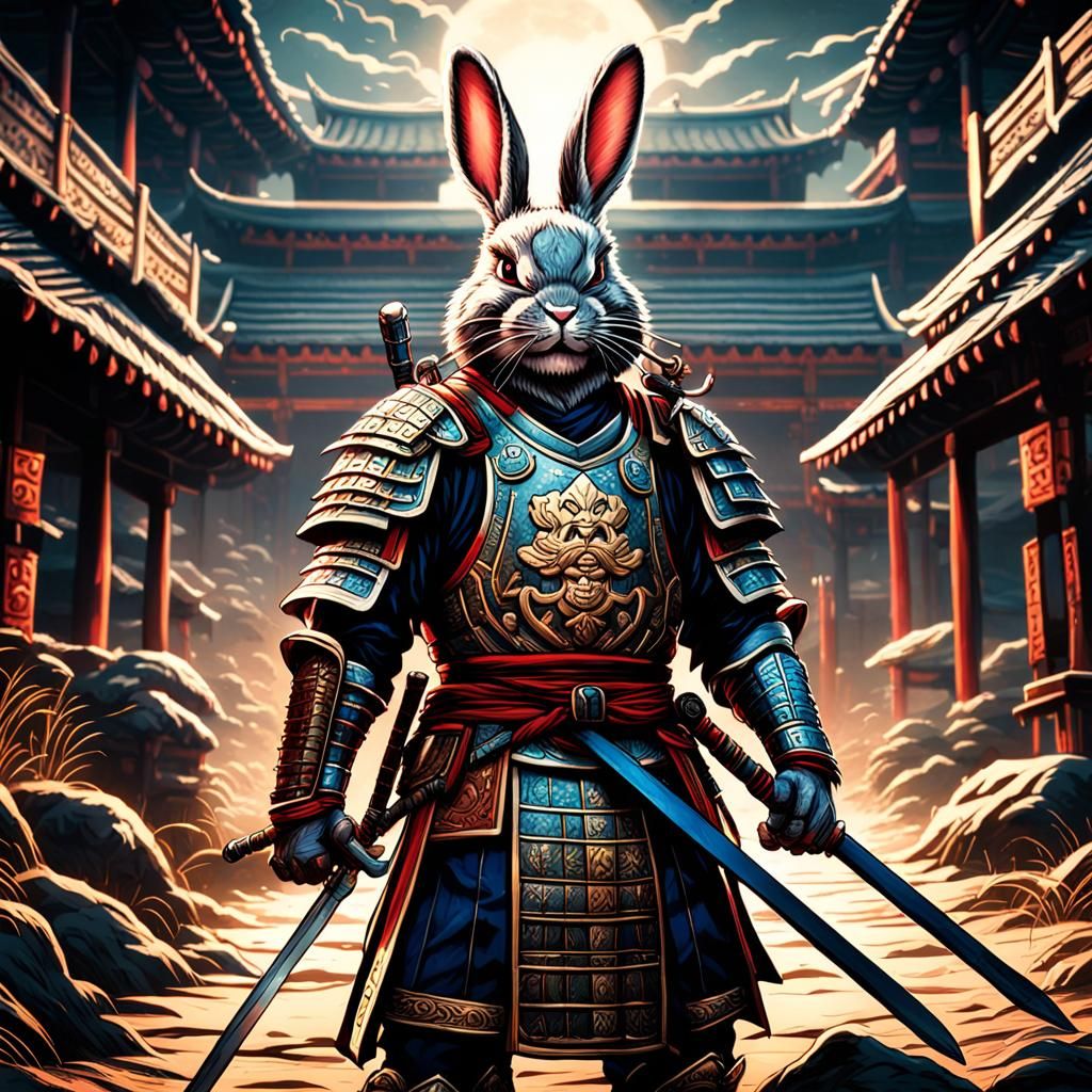 Bunny Samurai Warrior in Detailed Armor