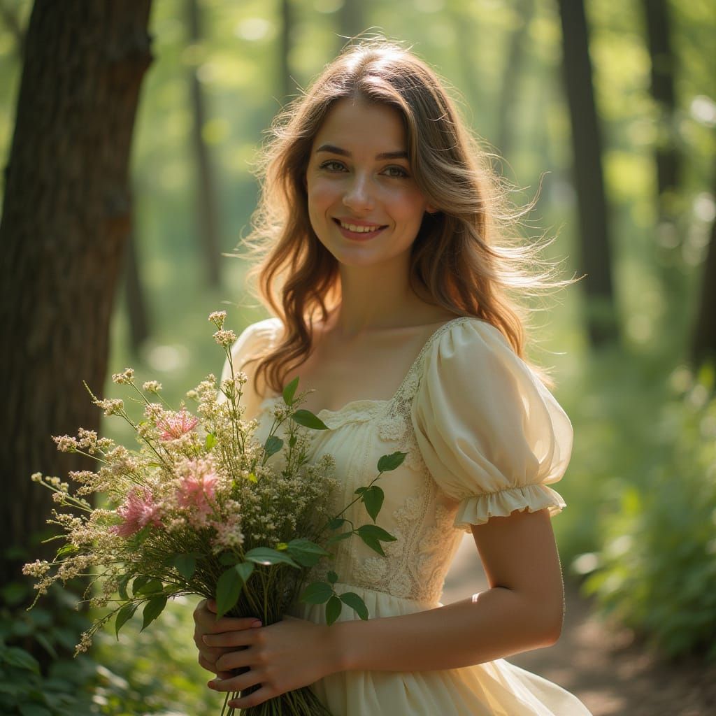 Ethereal Portrait of Woman in Summer Forest