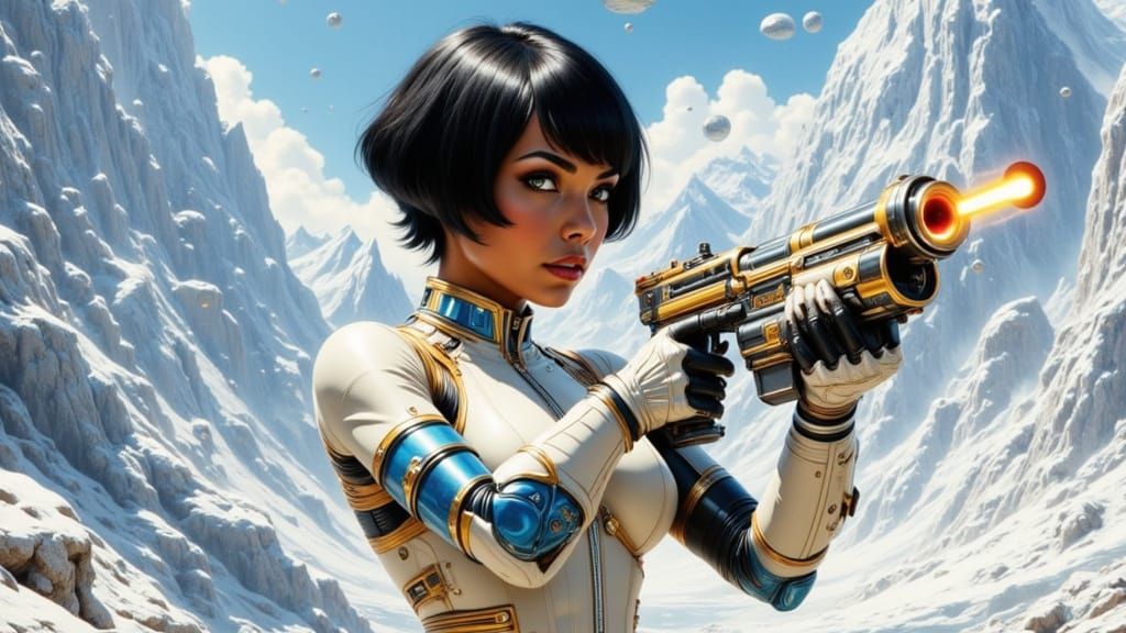 Heroic Woman in Retro-Futuristic Spacesuit