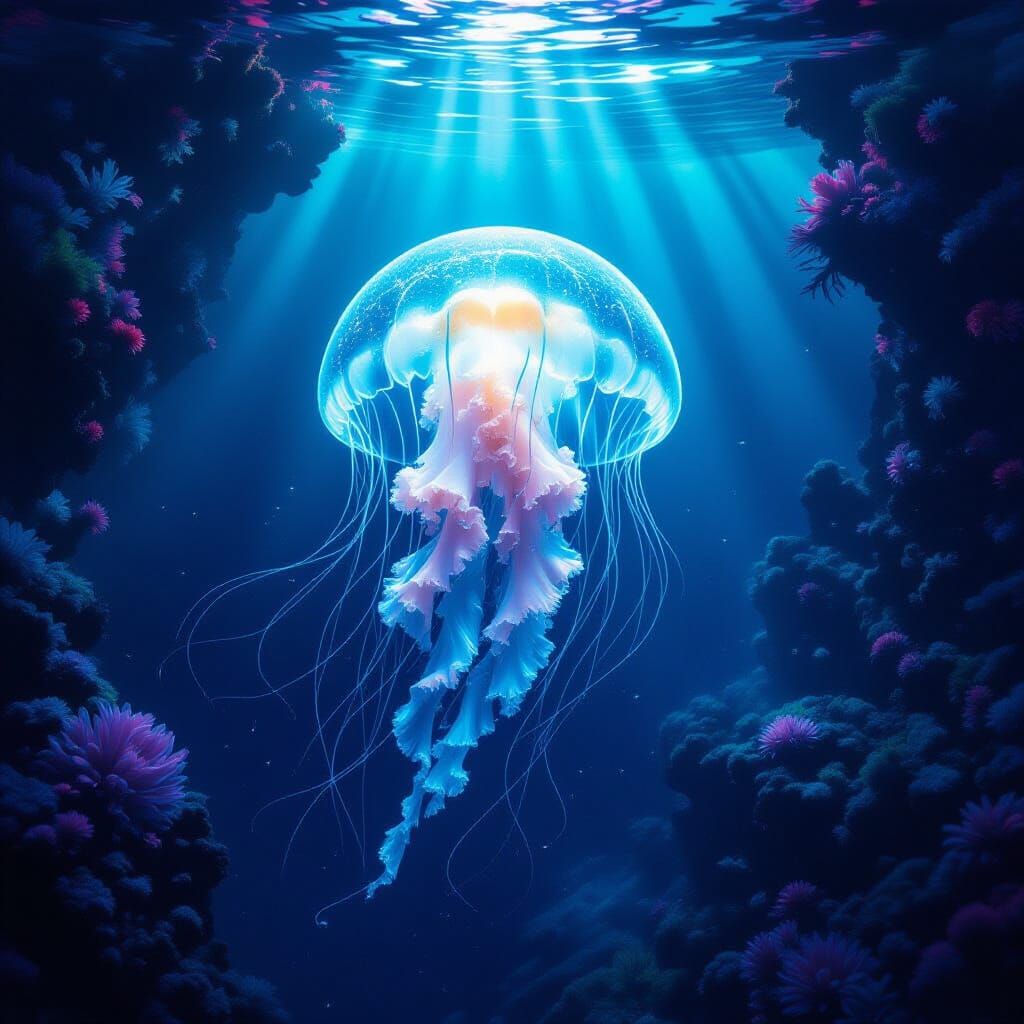 Ethereal Jellyfish in Cosmic Ocean Trench