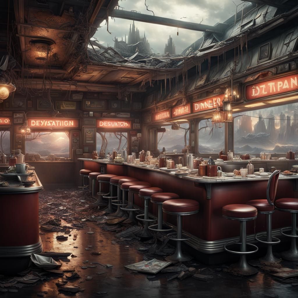 Hyper Realistic Devastation Diner: Fantasy Digital Art