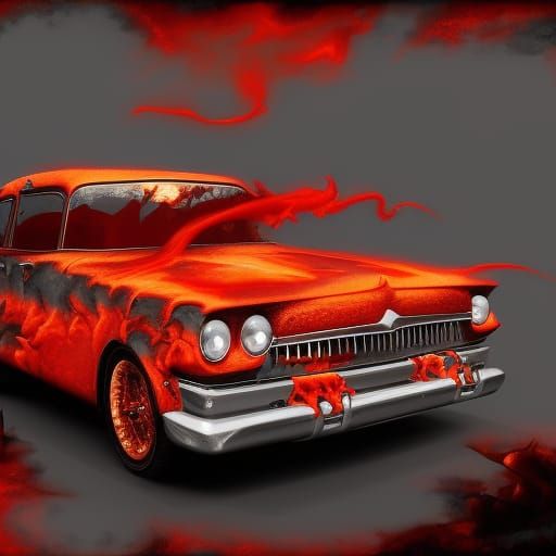 Fiery 1958 Plymouth Fury in Dark Fantasy Style