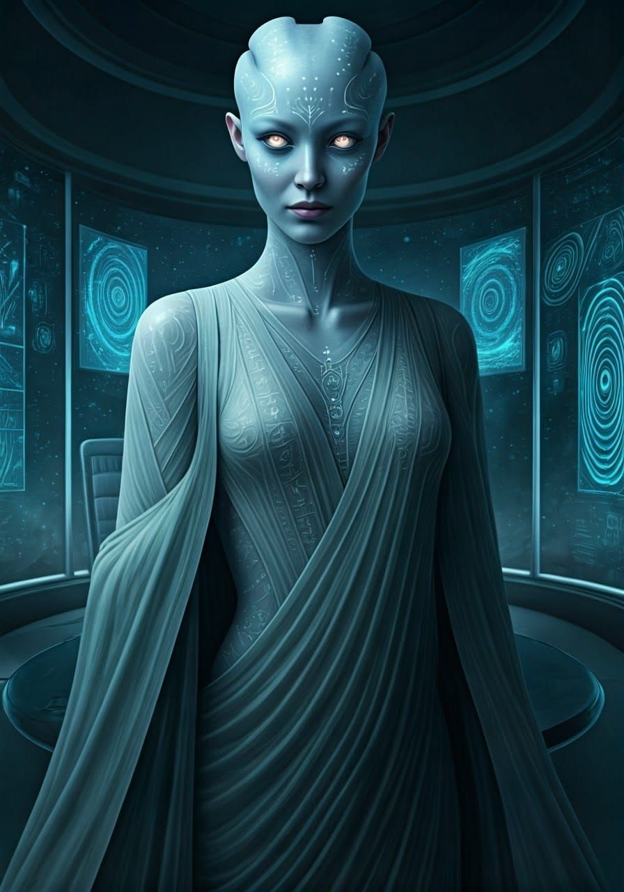 Elegant Alien Ambassador in Futuristic Setting