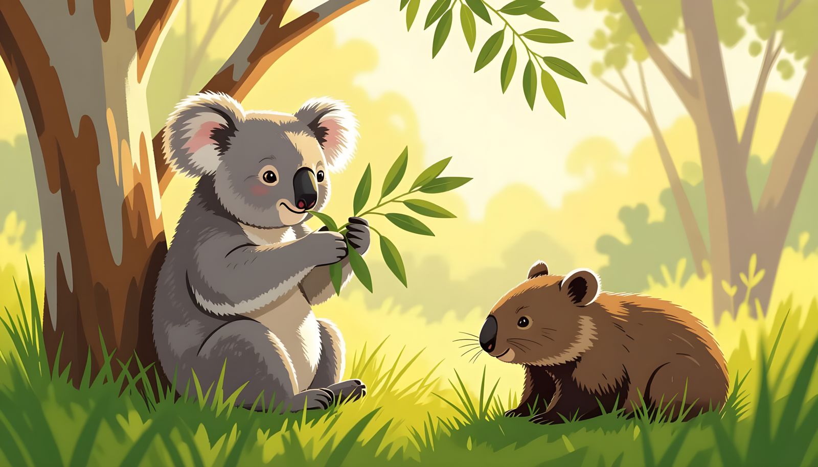 Koala and Wombat Friends in Australian Bushland
