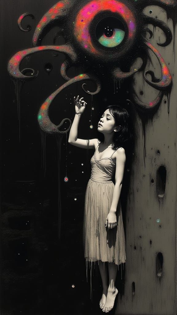 Hauntingly Beautiful Young Woman Falls into Abyssal Darkness