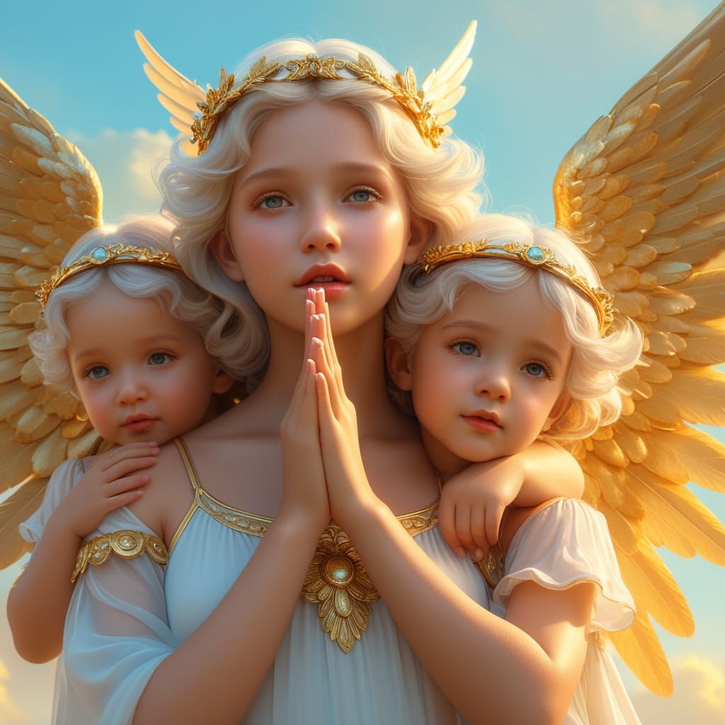 Angel and Cherubs in Soft Golden Light
