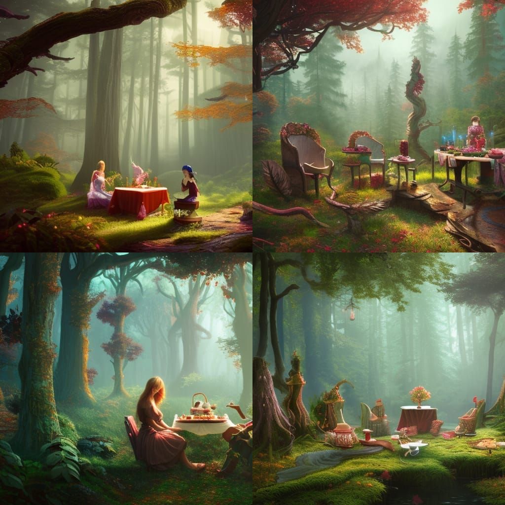 Enchanted Forest Tea Party: Detailed Matte Painting