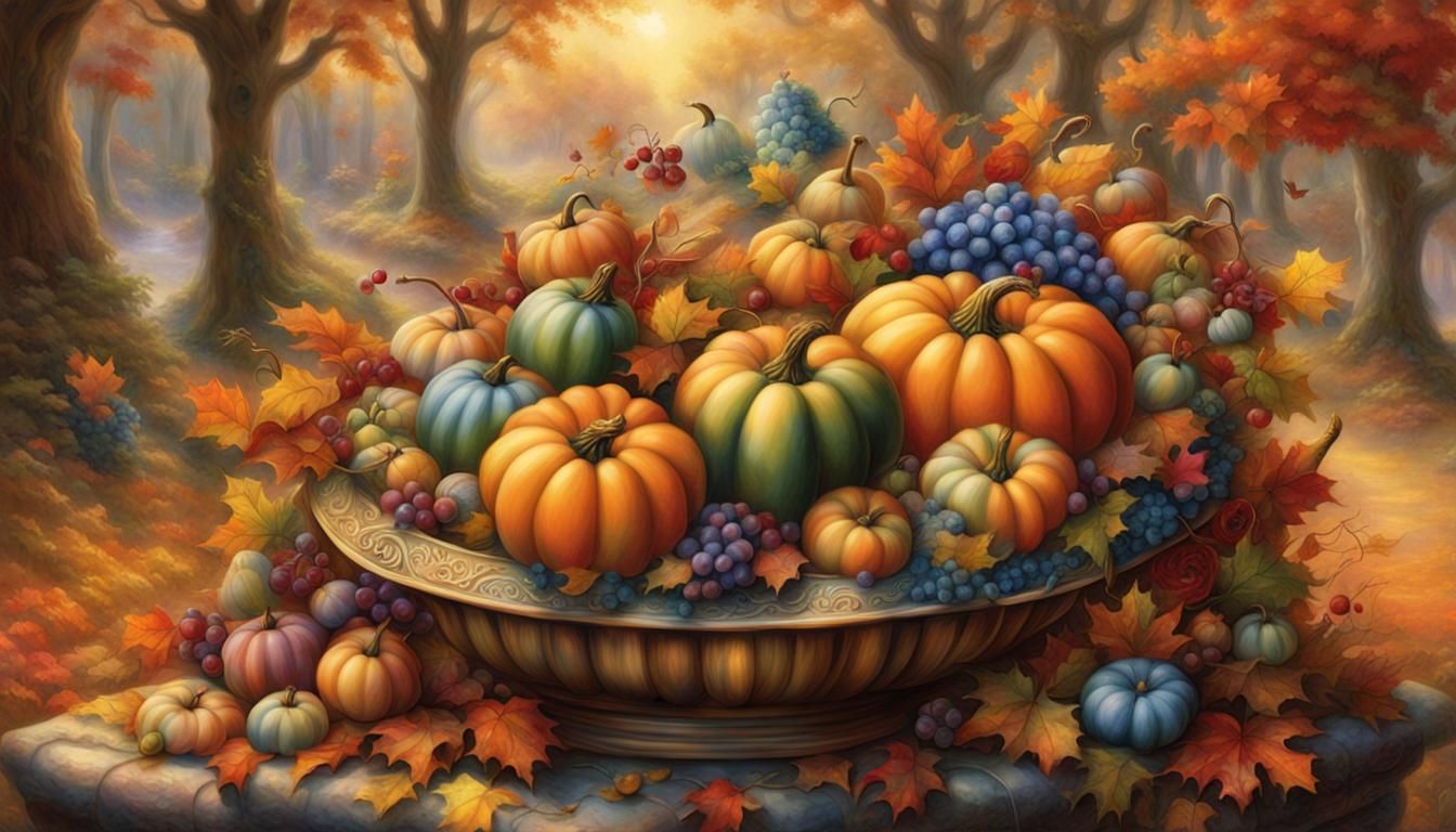 Fanciful Cornucopia of Autumn Bounty in 3D