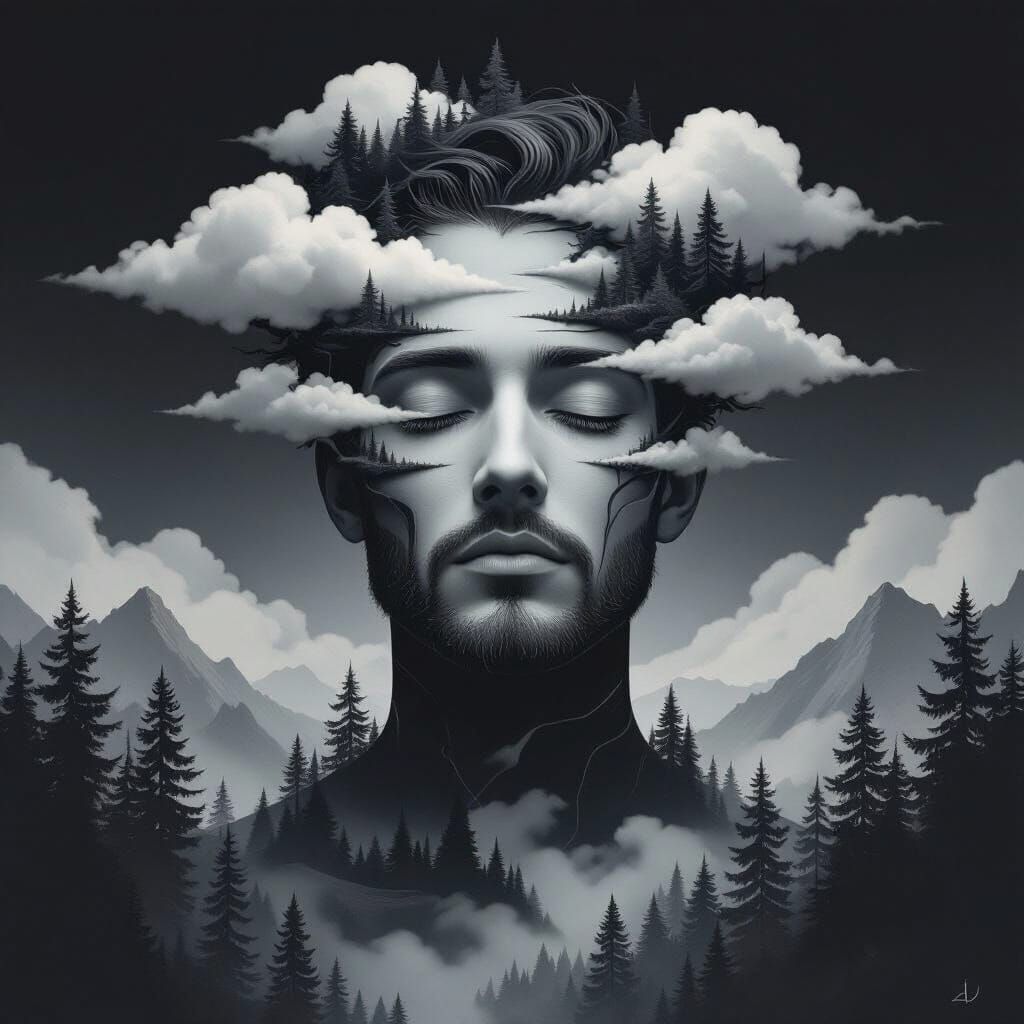 Serene Infinityman in Dreamlike Landscape