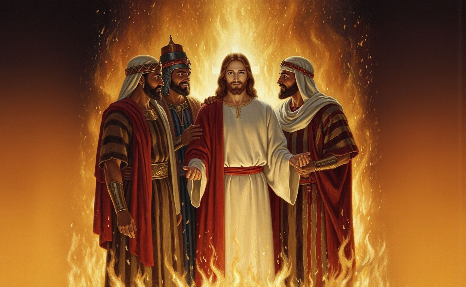 Jesus and Babylonian Noblemen in Fiery Furnace