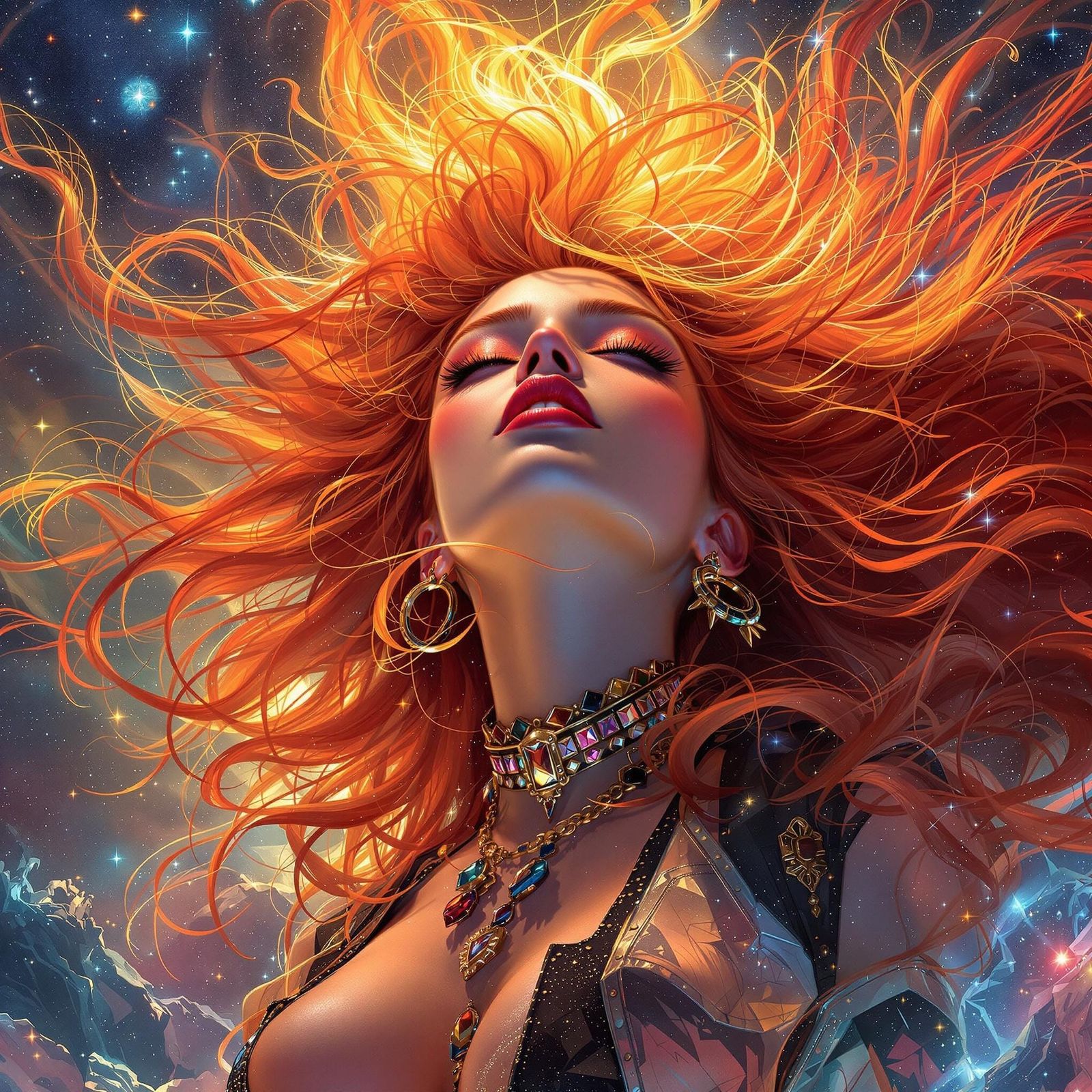 Fiery Orange-Haired Woman Radiates Love in Vibrant, Cinemati...