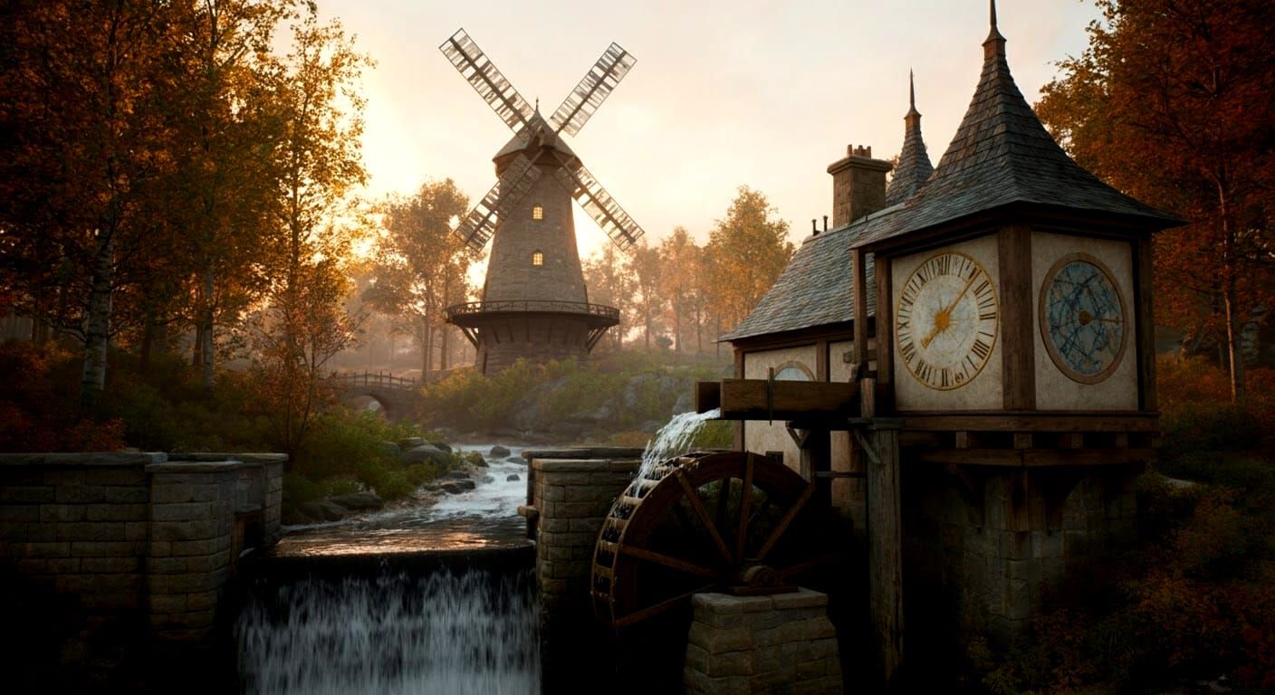 Fantastical Windmill Water Collection at Sunset