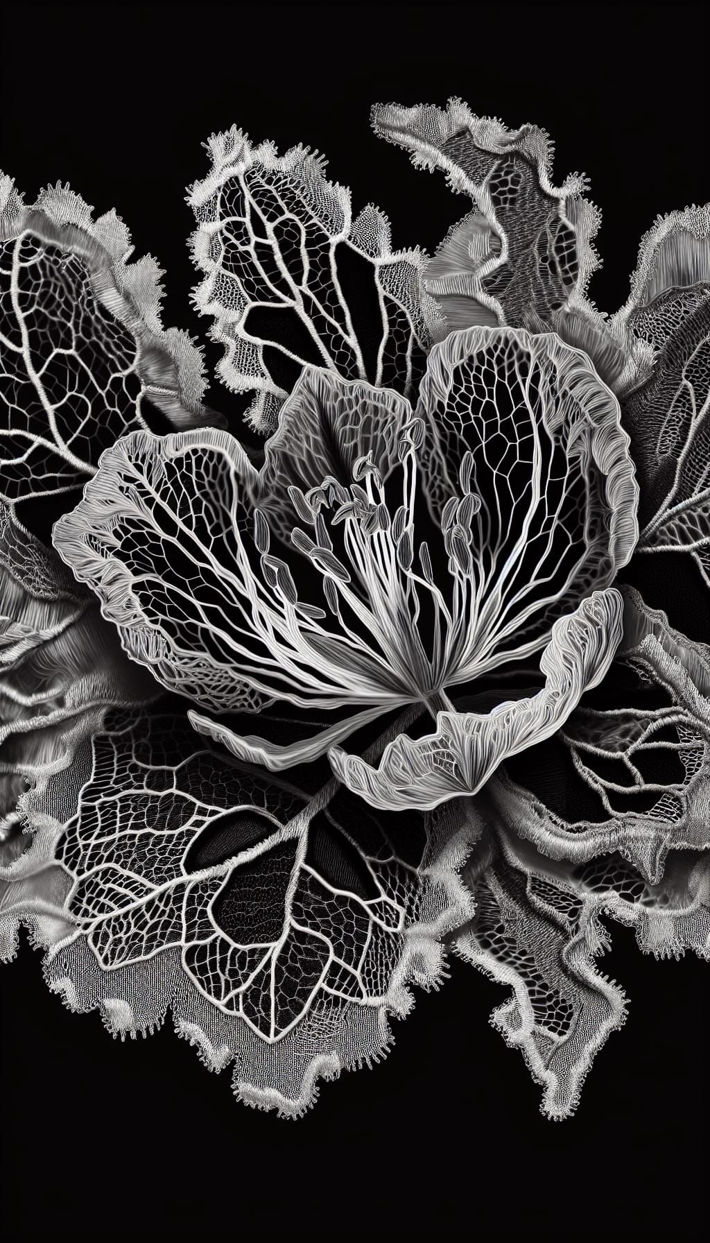 Intricate Silver Lace Flower in Grayscale