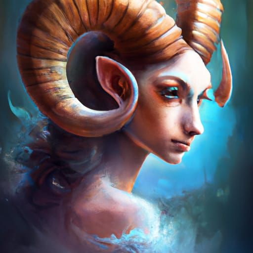 Aries Portrait: Lady with Horns in Digital Painting Style