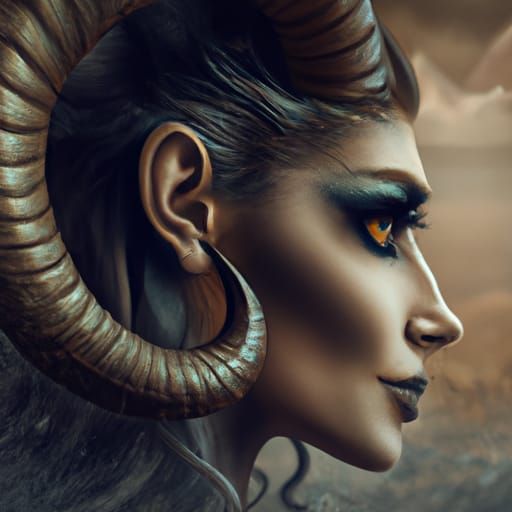 Portrait of Horned Woman in Digital Matte Painting