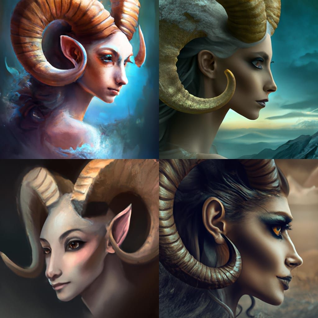 Dramatic Portrait of Horned Woman: Digital Matte Painting
