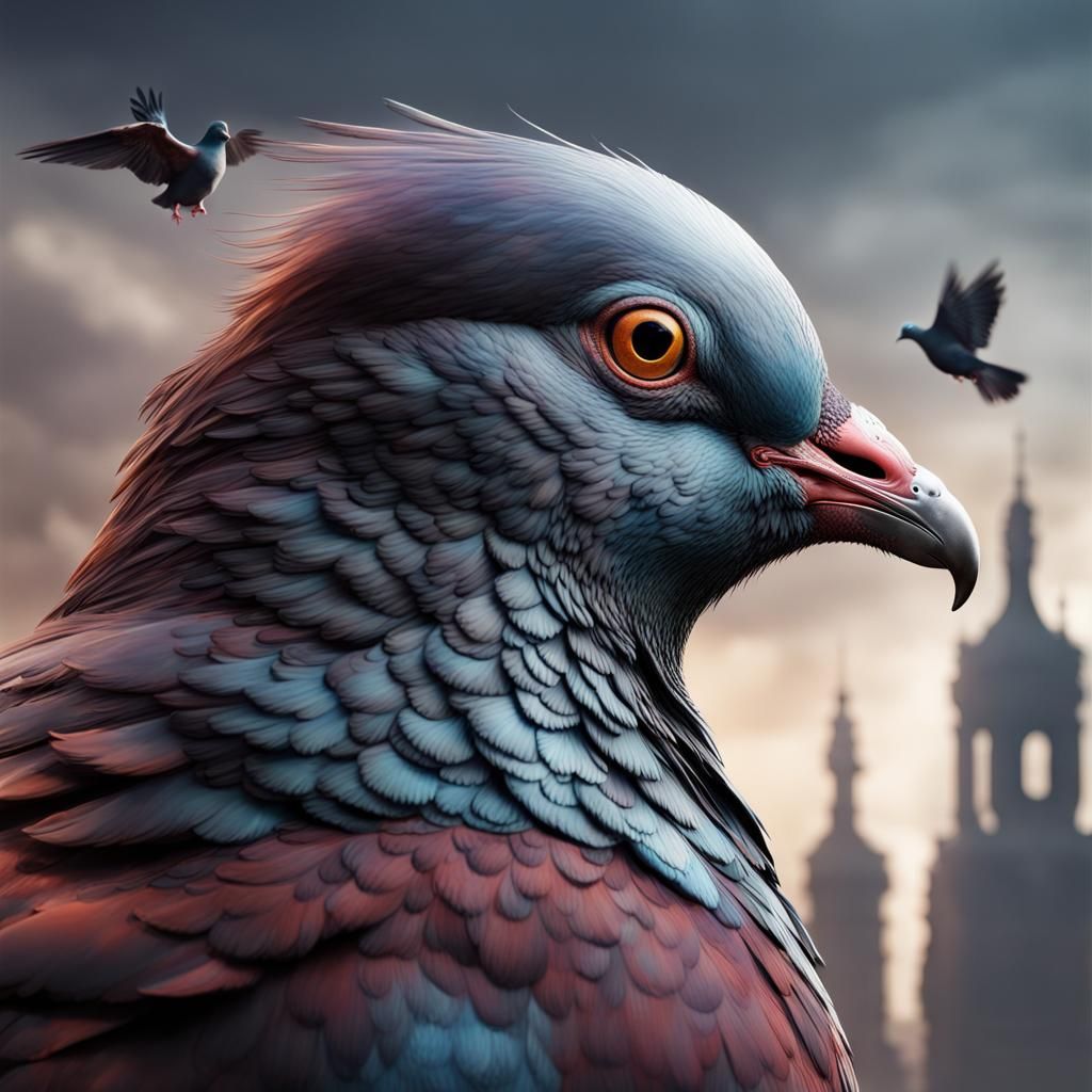 Detailed Pigeon Portrait in Deep Color