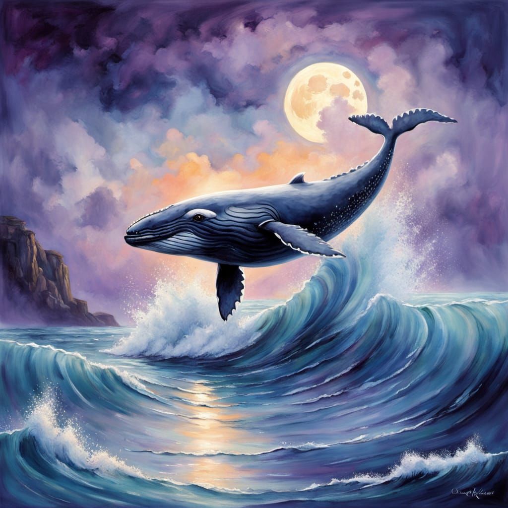 Whimsical Humpback Whale in Dreamy Seascape
