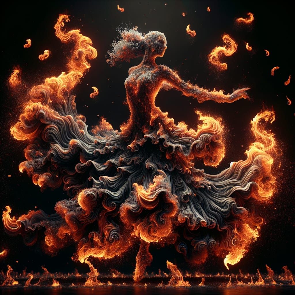 Surreal Flamenco Dancer Made of Swirling Flames