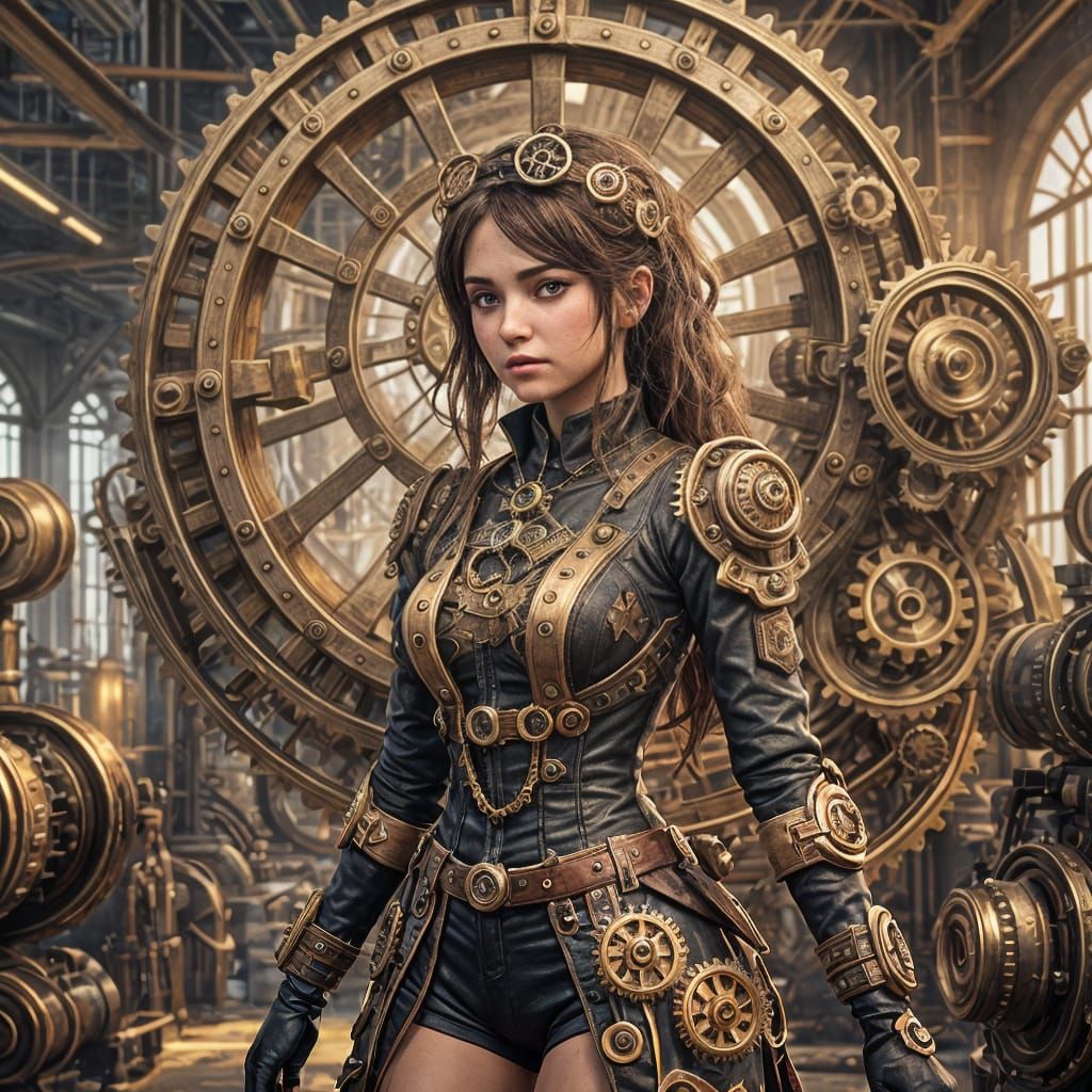 Steampunk Girl at Gear Factory: 3D Anime Art
