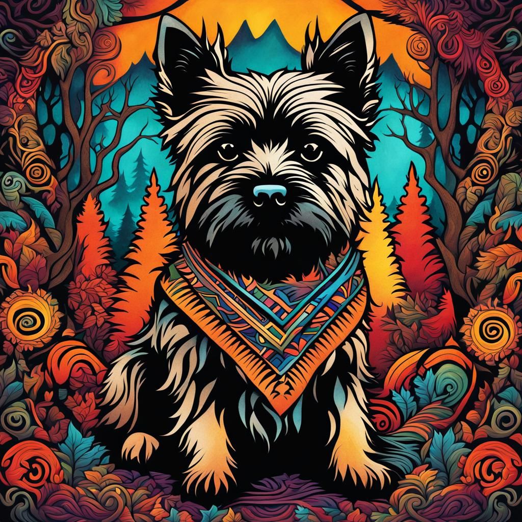 Cairn Terrier in Tribal Art Tattoo Style
