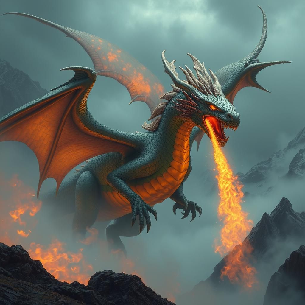 Jade and Amber Dragon in Misty Mountains