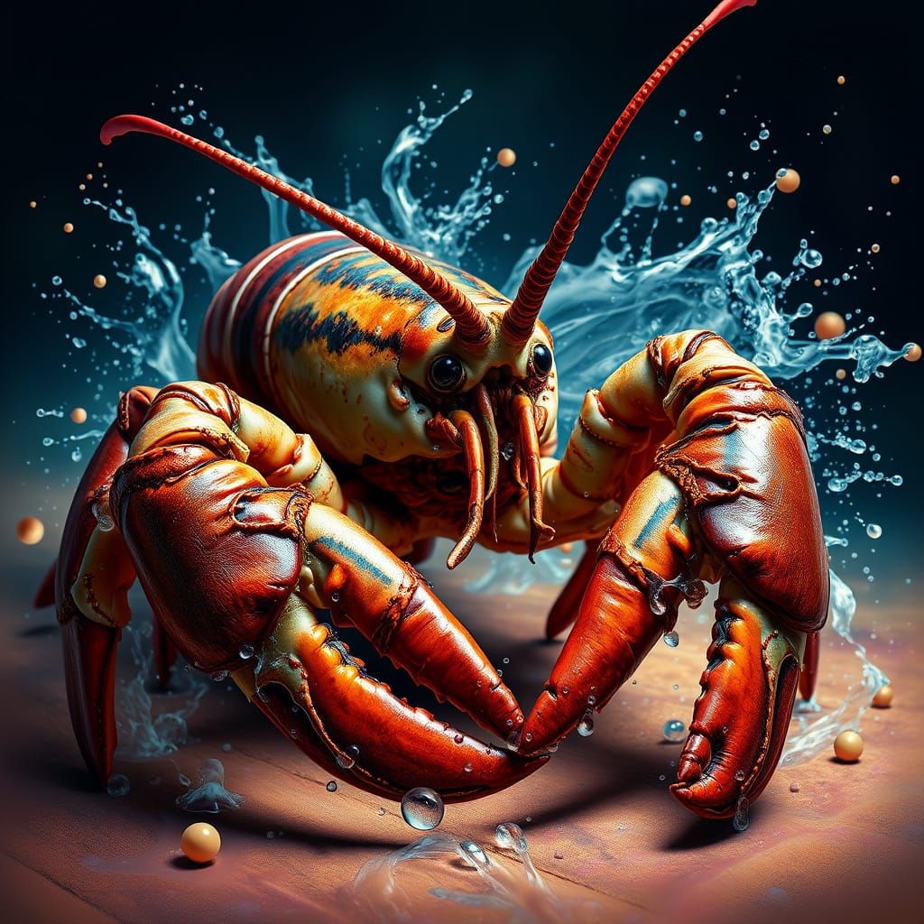 Vibrant Slipper Lobster in Hyperrealistic Splash Art
