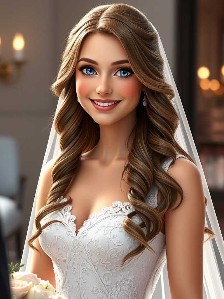 Bride Exchanging Vows in Stunning Anime-Inspired Wedding Gow...