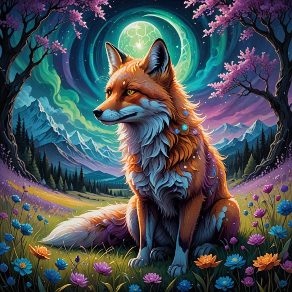 Spectral Fox with Aurora Mane and Twin Moons