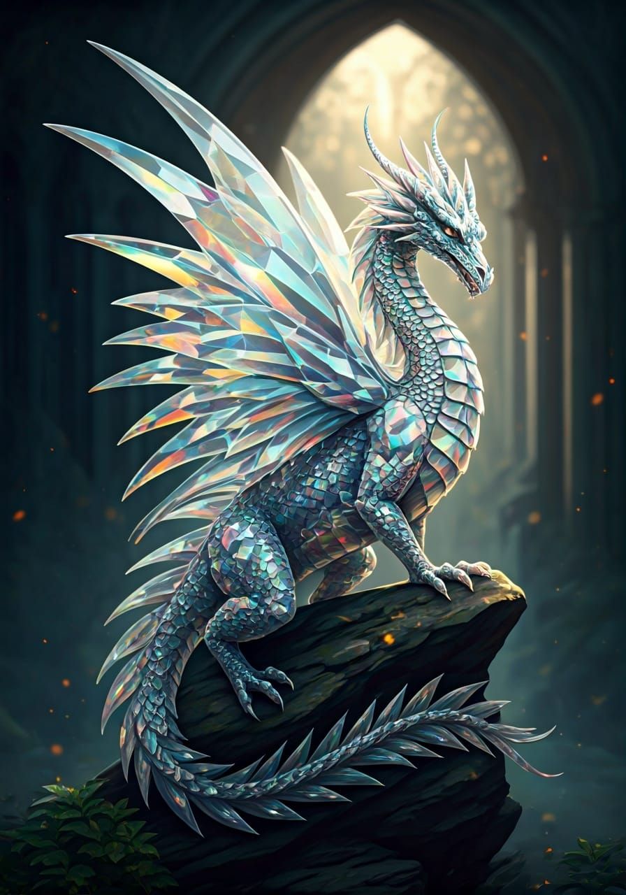 Crystal Dragon with Rainbow Light, Art Nouveau Style