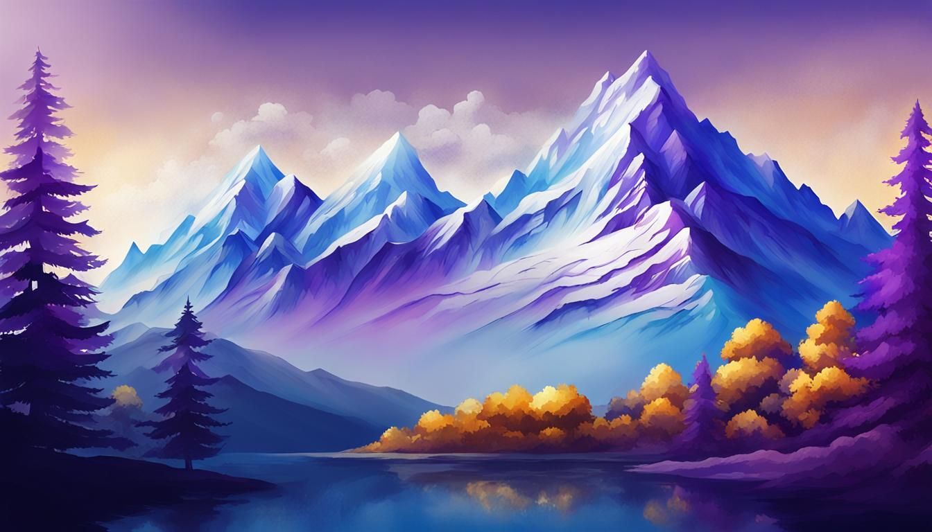 Realistic Mountain Landscape with Gold and Blue Hues